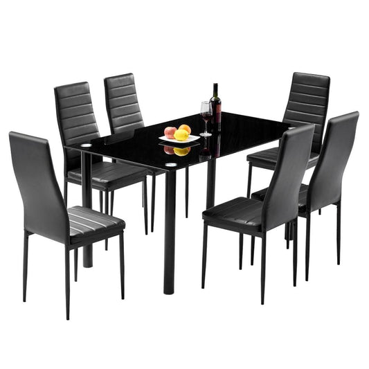 6-Seater Dining Table Chair Set Includes 1 Tempered Glass