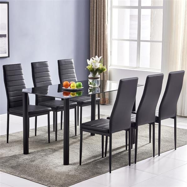 6-Seater Dining Table Chair Set Includes 1 Tempered Glass
