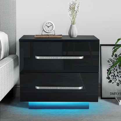 Luxury LED Light Nightstand w/2 Drawers Organizer