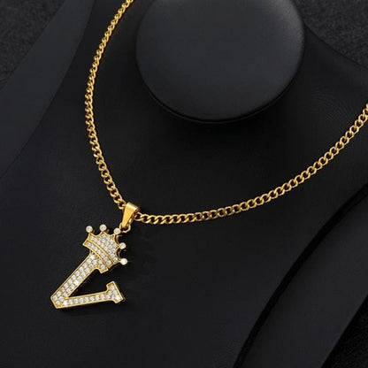 Crown Letter Necklace For Men and Women