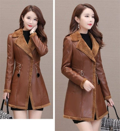 Women Leather Long Suit Jacket