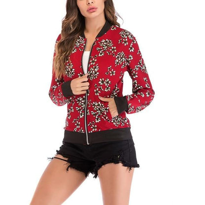 Women's Floral Long Sleeve Zipper Jacket