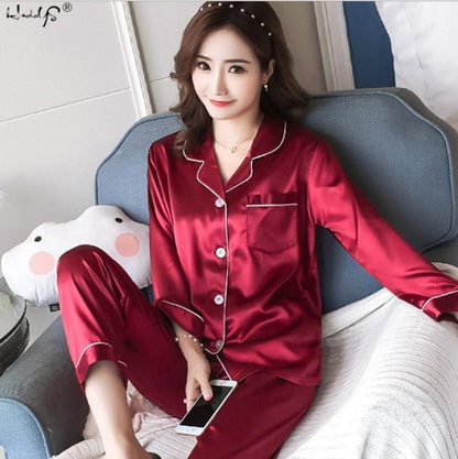 Womens Silk Satin Pajamas Pyjamas Set