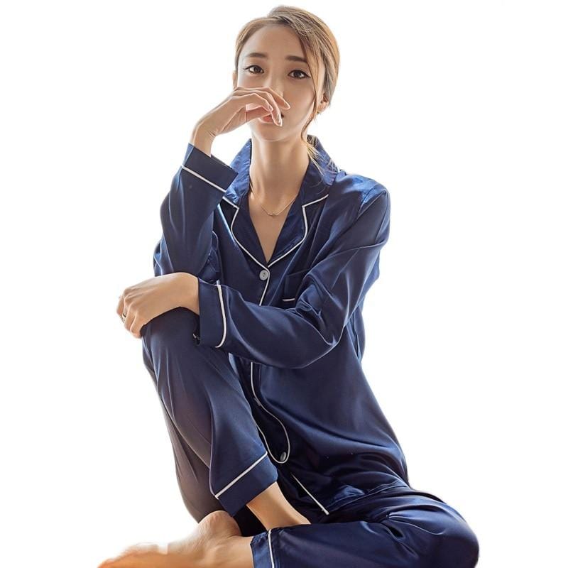 Womens Silk Satin Pajamas Pyjamas Set