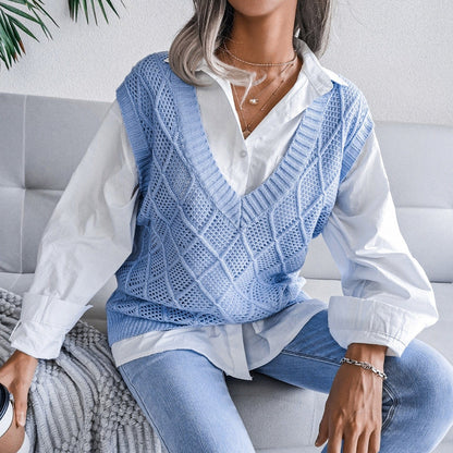 Women Sleeveless V-neck Knitted Vest