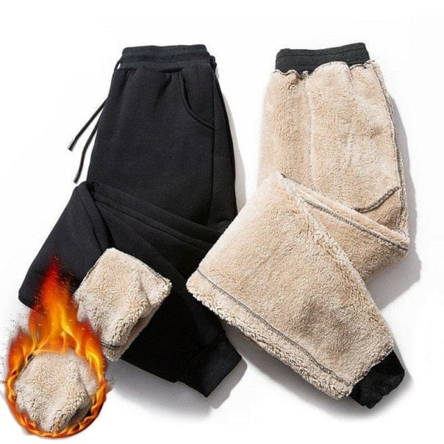Winter Pants Men Fur Lined Joggers