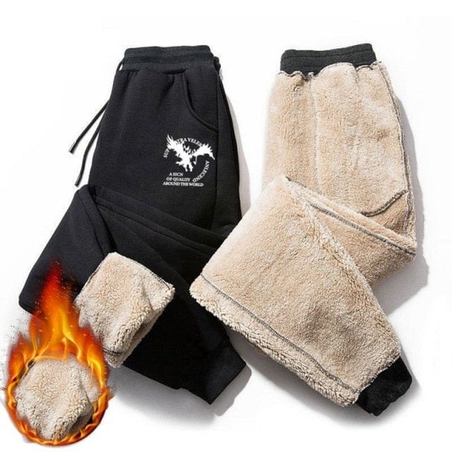Winter Pants Men Fur Lined Joggers