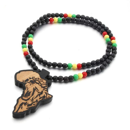 Africa Map Wood Beads String Necklace