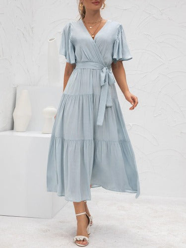 Women Fashion Solid Blue Dress