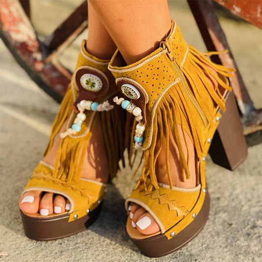 Women Bohemia Tassel Peep Toe Sandals