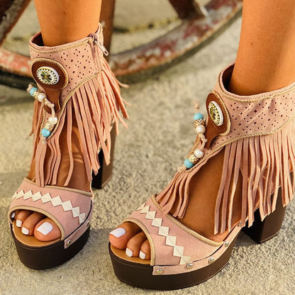 Women Bohemia Tassel Peep Toe Sandals