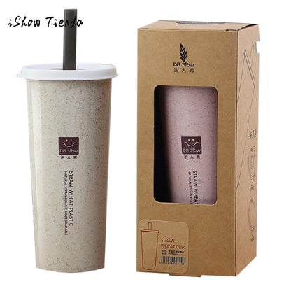 Wheat Water Bottle with Straw