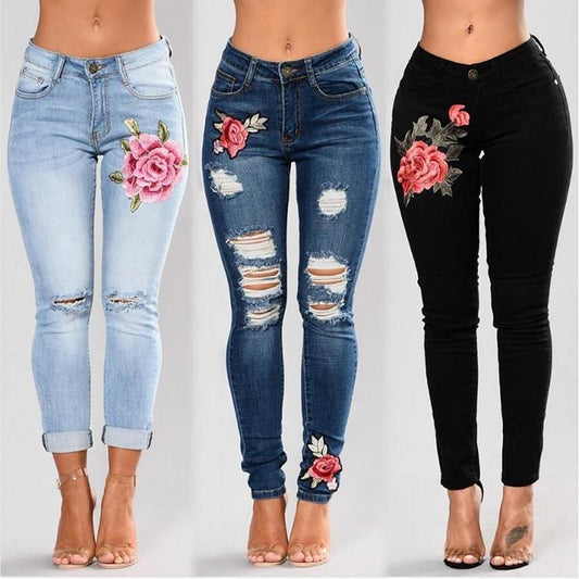 Women Stretch Embroidered Jeans