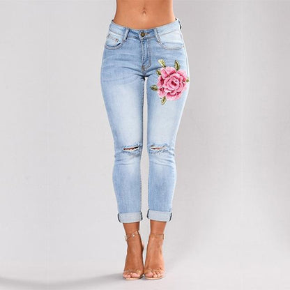 Women Stretch Embroidered Jeans