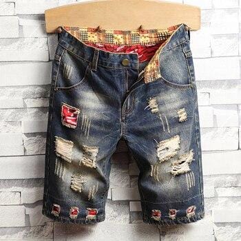 Mens Ripped Vintage Bermuda Jean Shorts