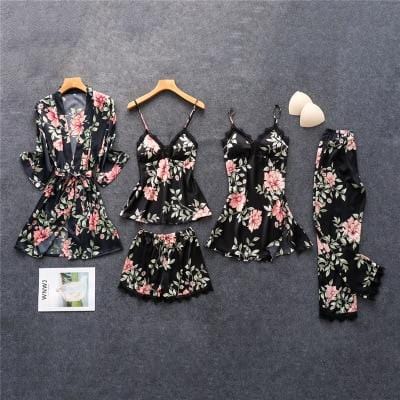 Women's Silk Floral Overall Print Pajama Set