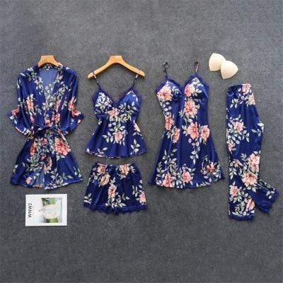 Women's Silk Floral Overall Print Pajama Set